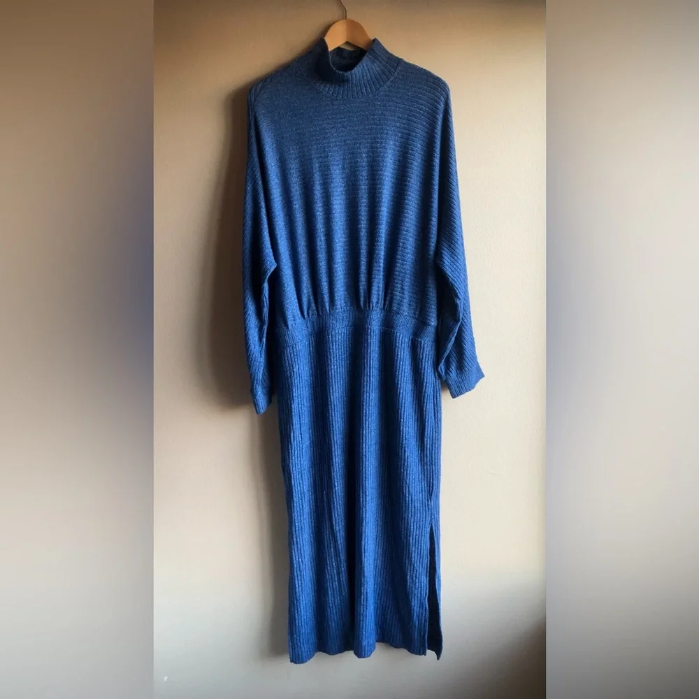 Anthropologie Mariah Ribbed Knit Blue Maxi Sweater Dress Size XL - Picture 1 of 14